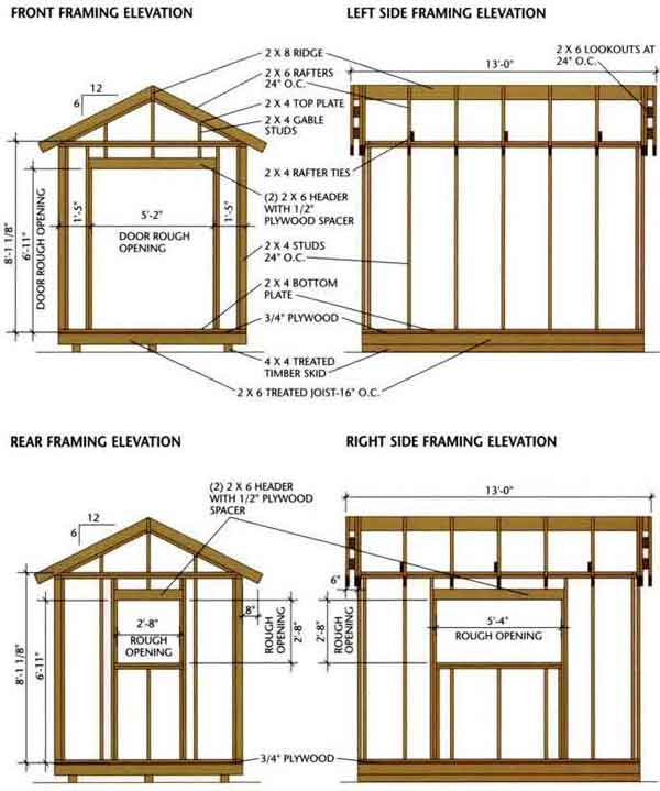 shed blueprints 8x12 Framing Elevation Front and Back